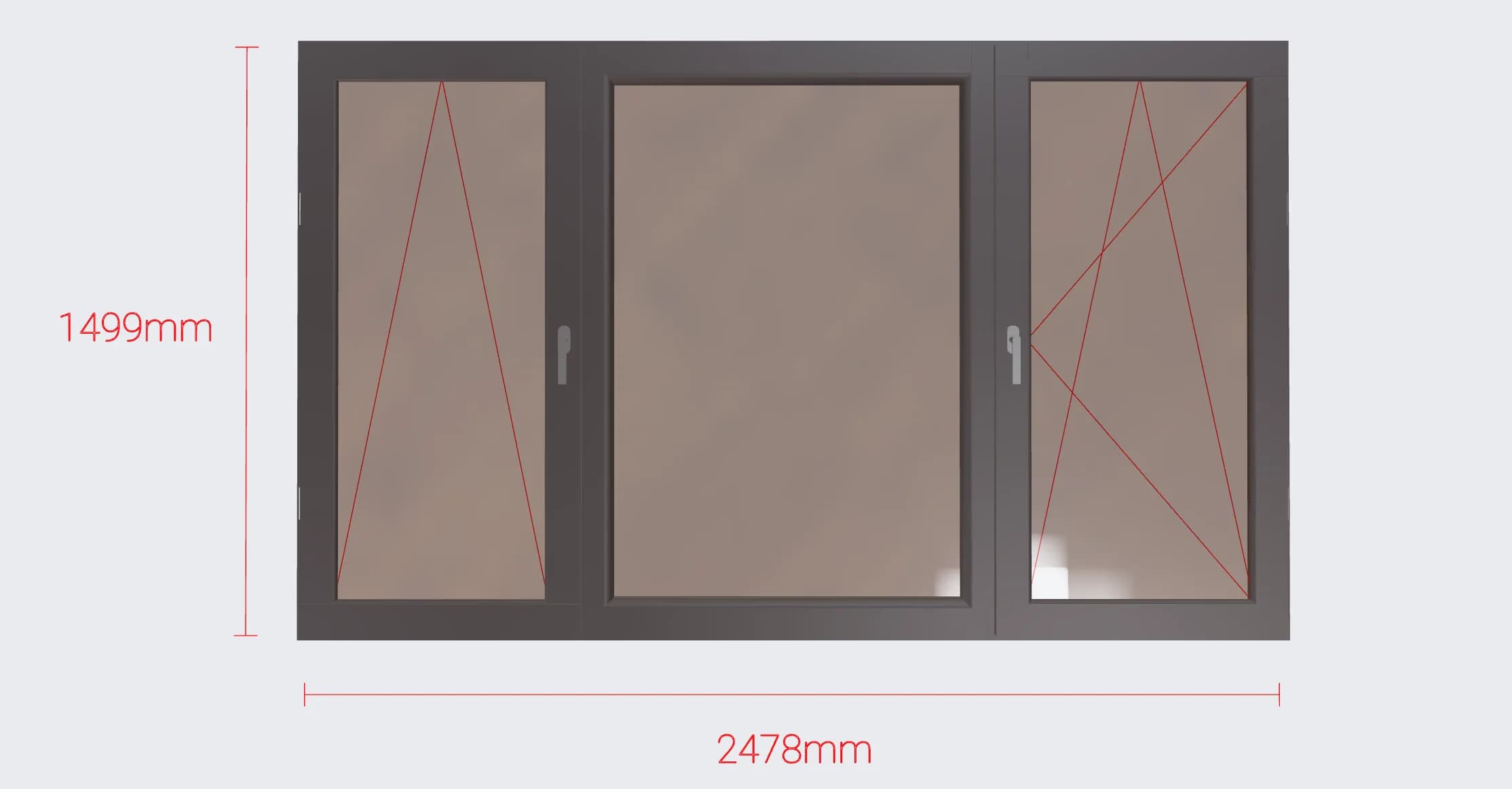 Window construction scheme with dimensions and opening types