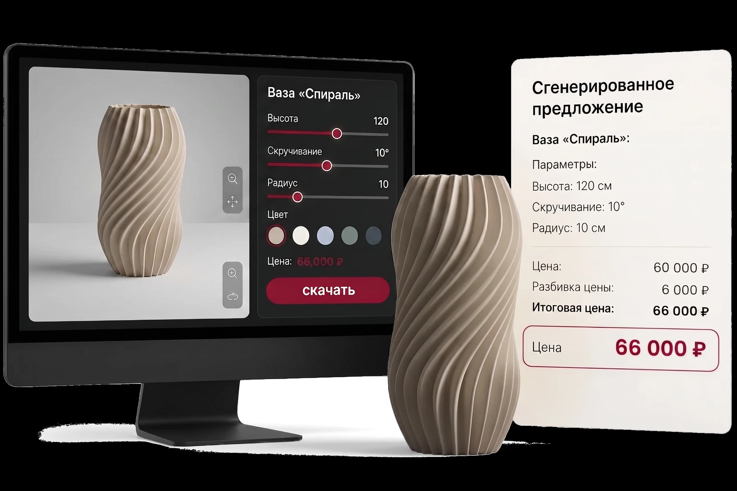 Visual CPQ - configure a parametric product, generate a live quote with price breakdown
